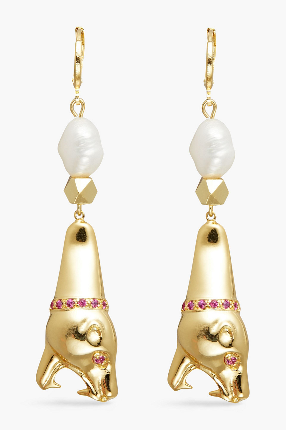 10-karat gold-plated, pearl and crystal earrings