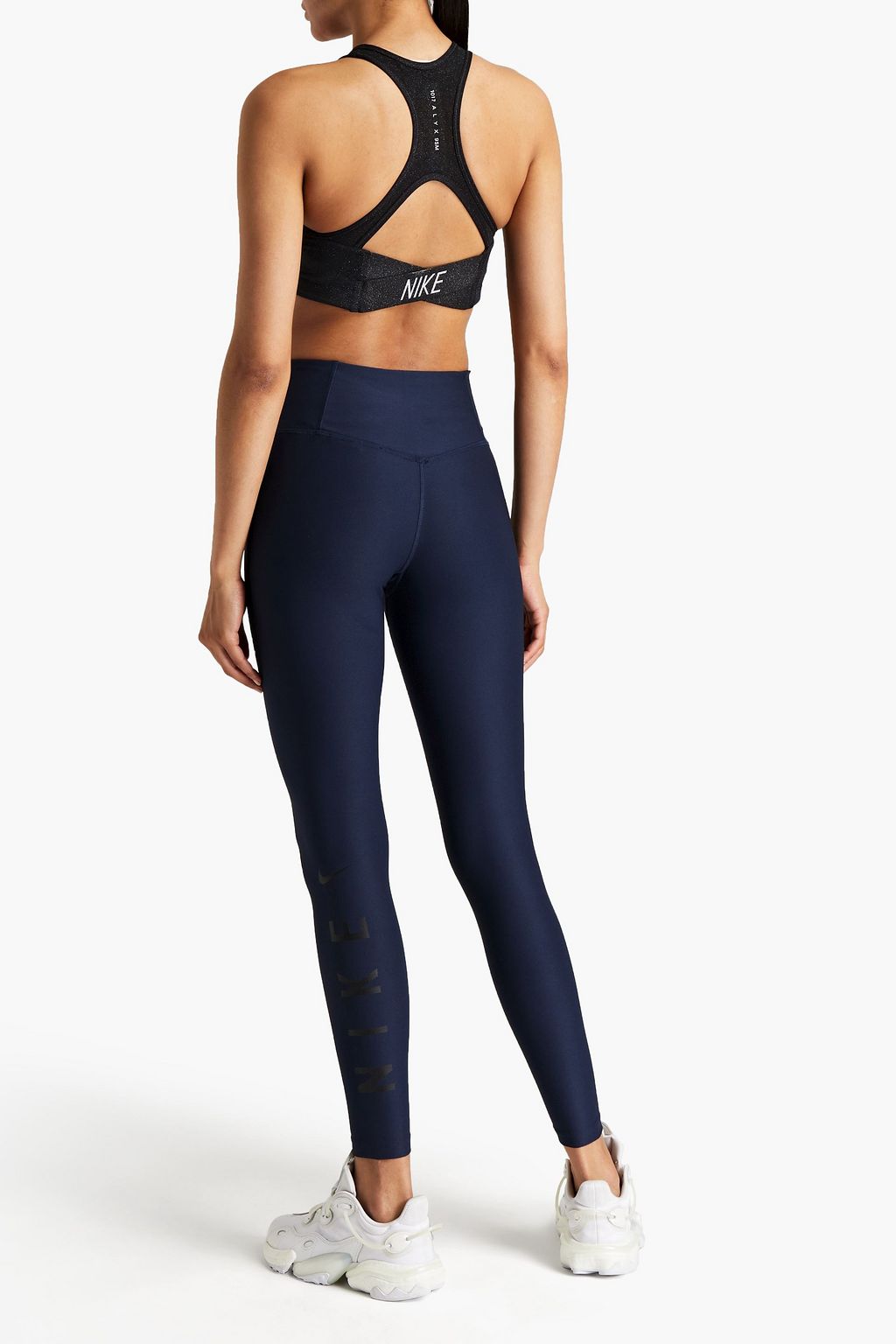 NIKE Glittered printed mesh and jersey sports bra