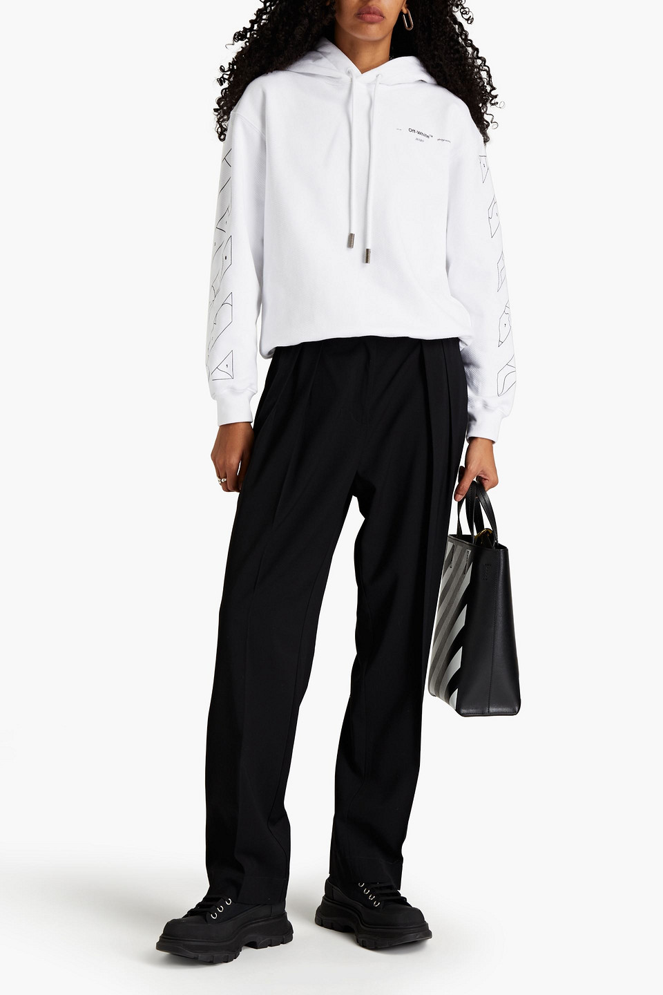 Off-white Printed French Cotton-terry Hoodie In White