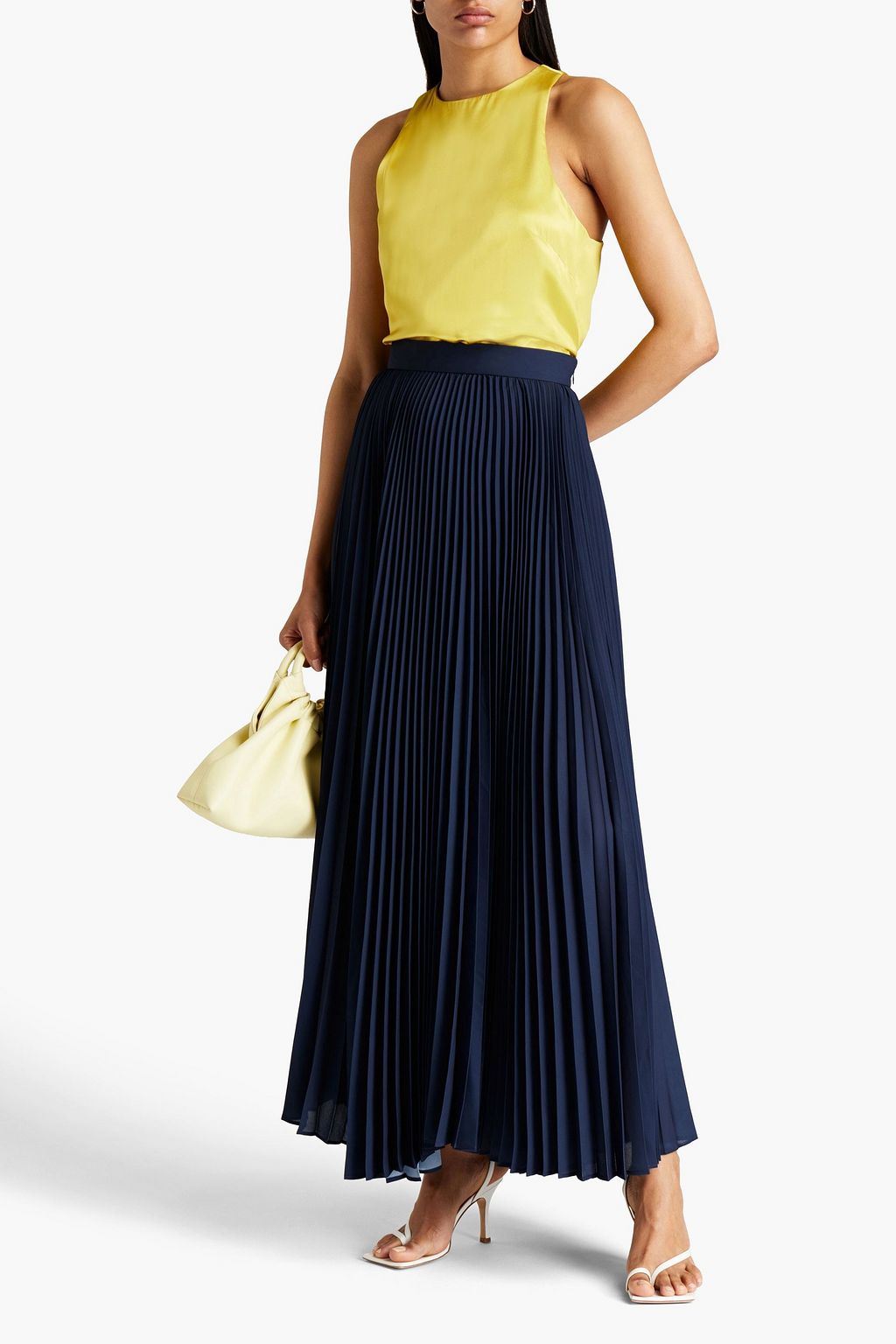 Navy Pleated crepe maxi skirt | BITE STUDIOS | THE OUTNET