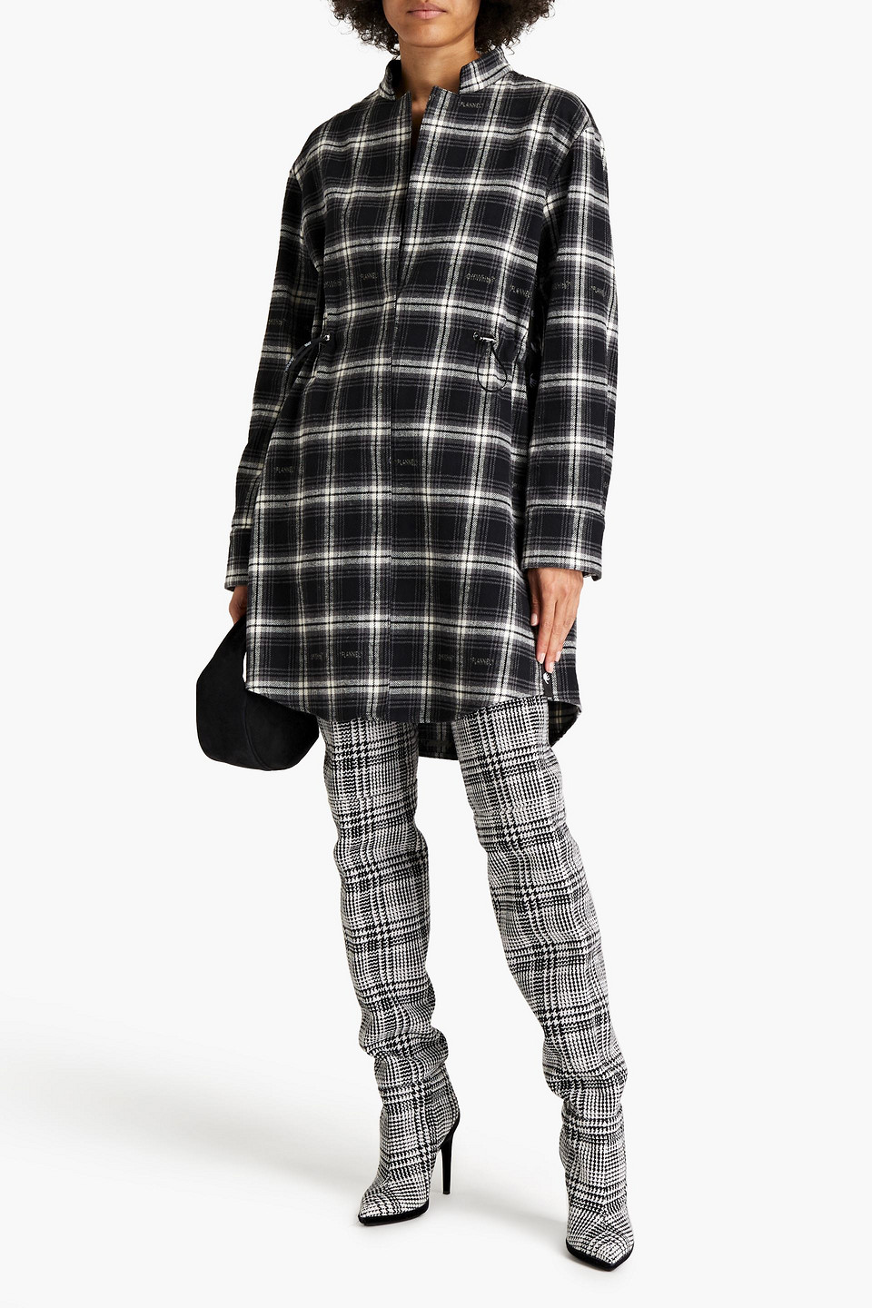 Off-white Checked Cotton-blend Flannel Mini Dress In Black