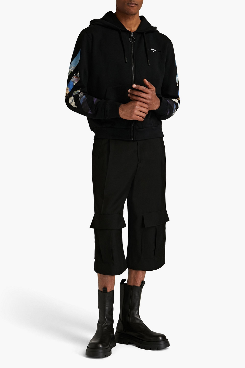 Off-white ™ Man Printed French Cotton-terry Hoodie In Black