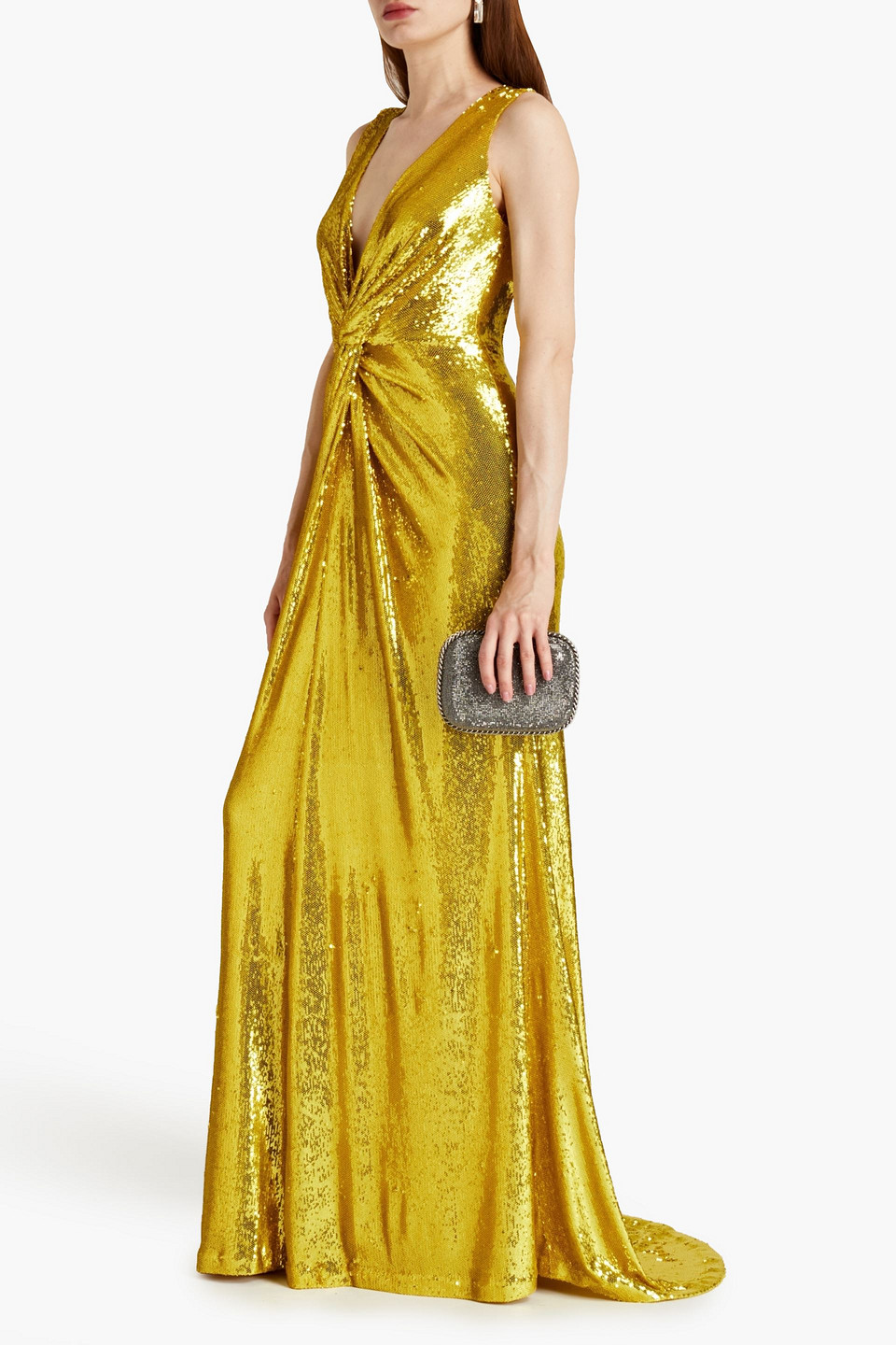 Halston Georgia Twist-front Sequin Gown In Citron | ModeSens