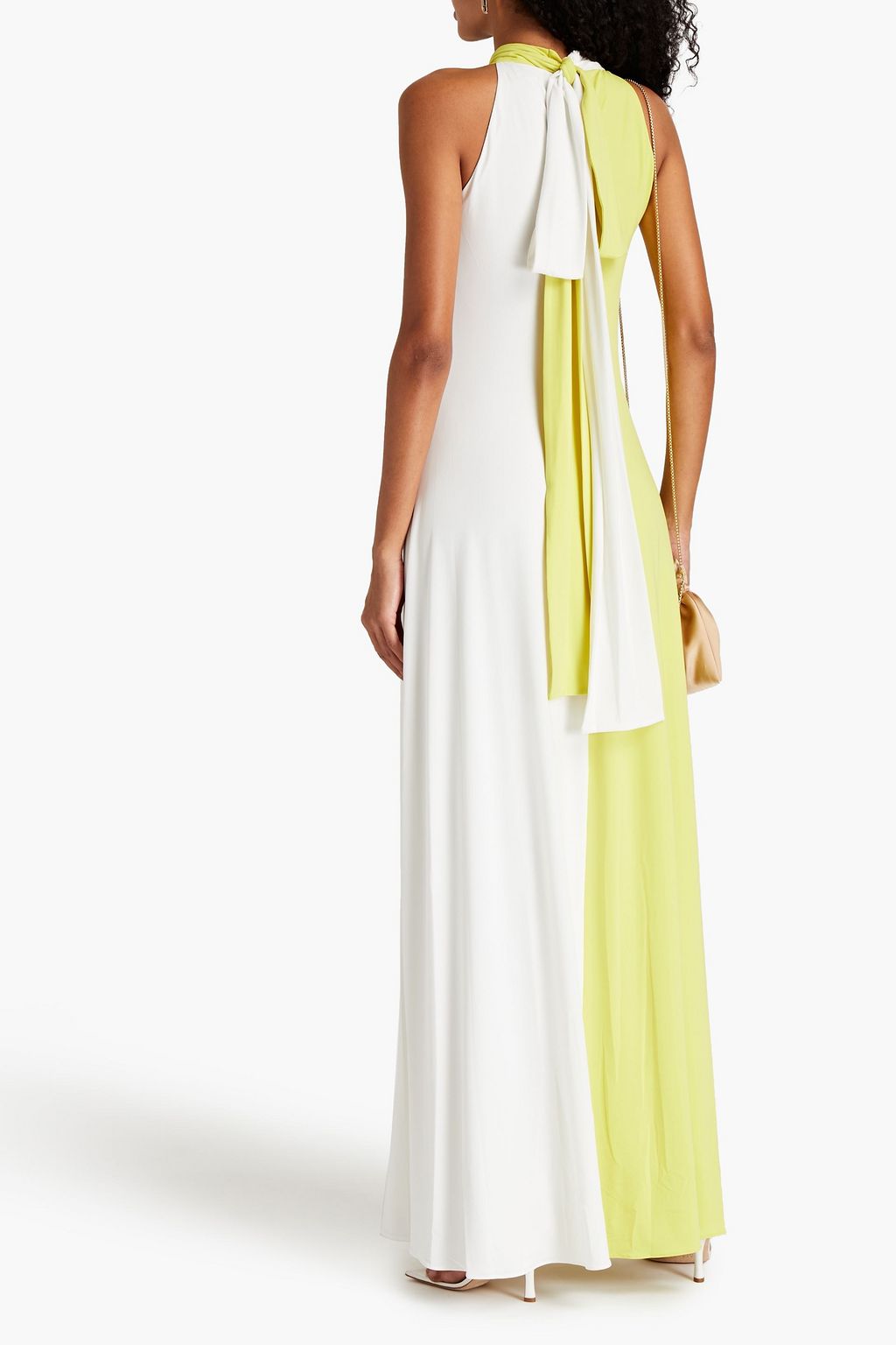 HALSTON Dian two-tone pleated crepe gown