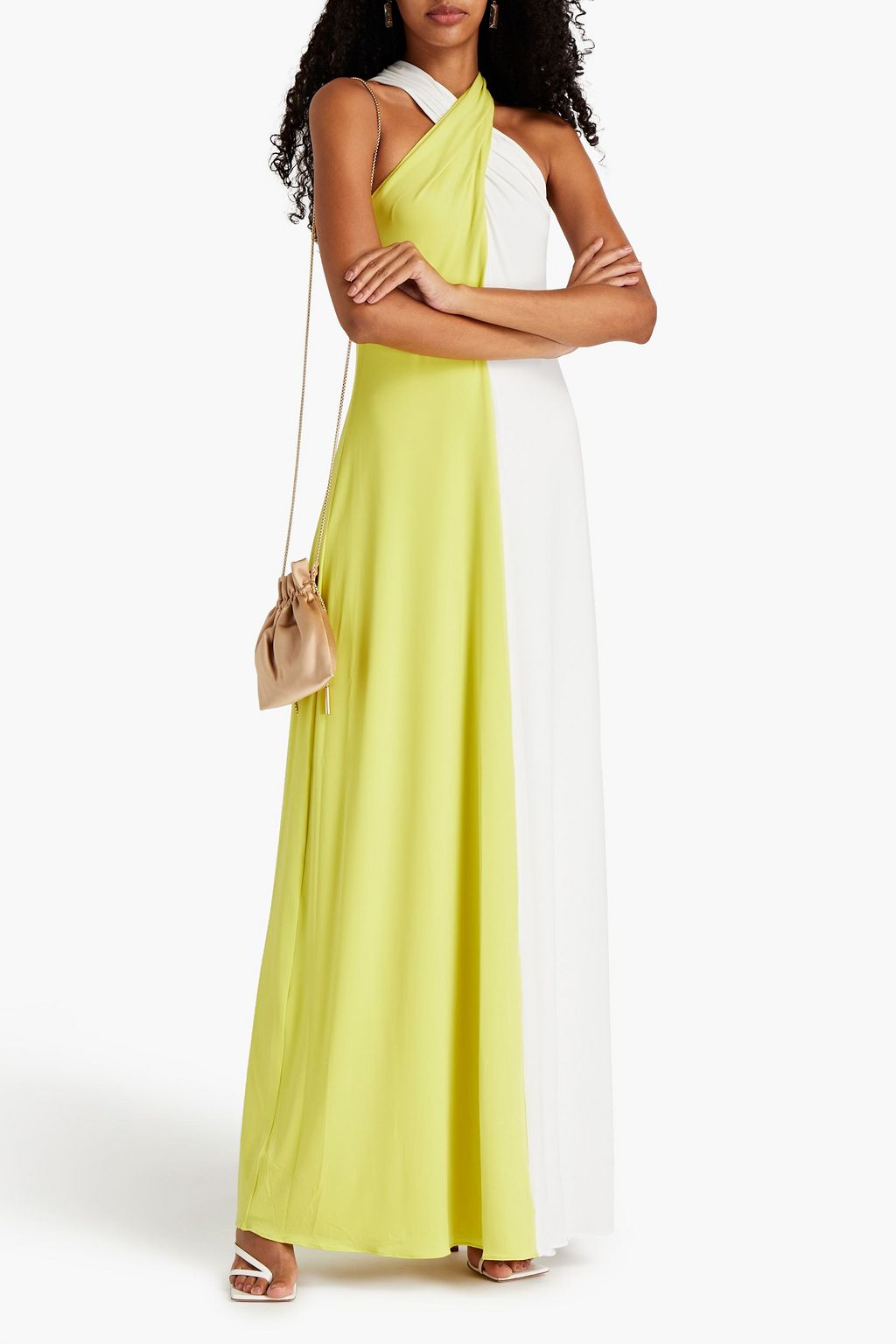 HALSTON Dian two-tone pleated crepe gown