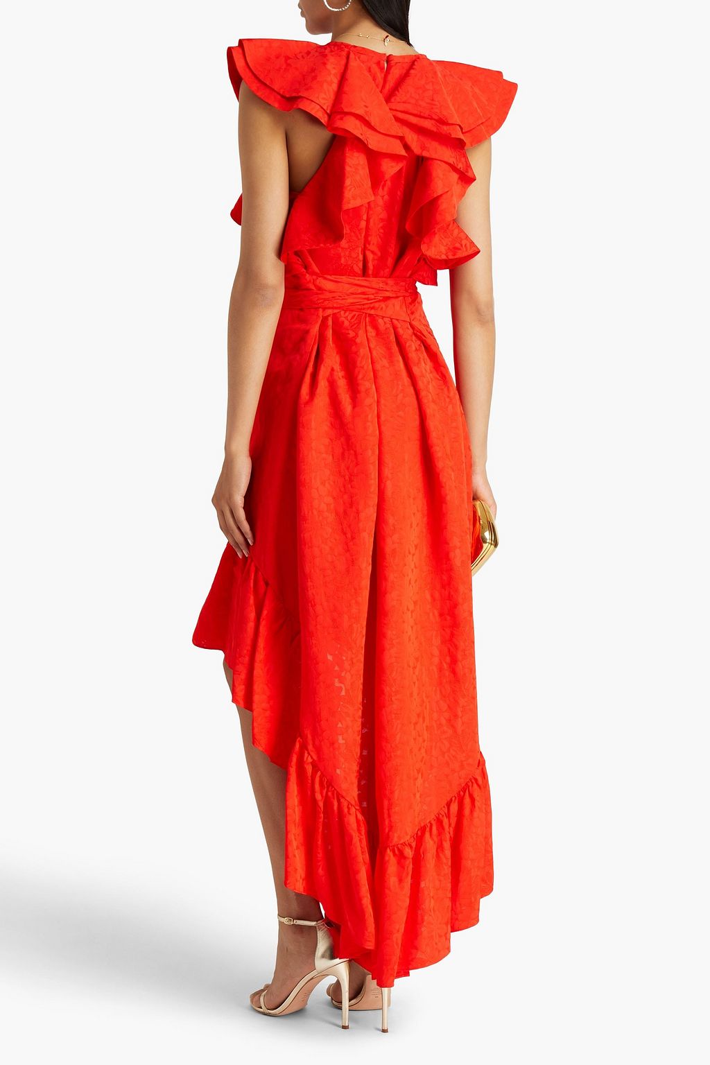 AMUR Ruffled floral-jacquard dress