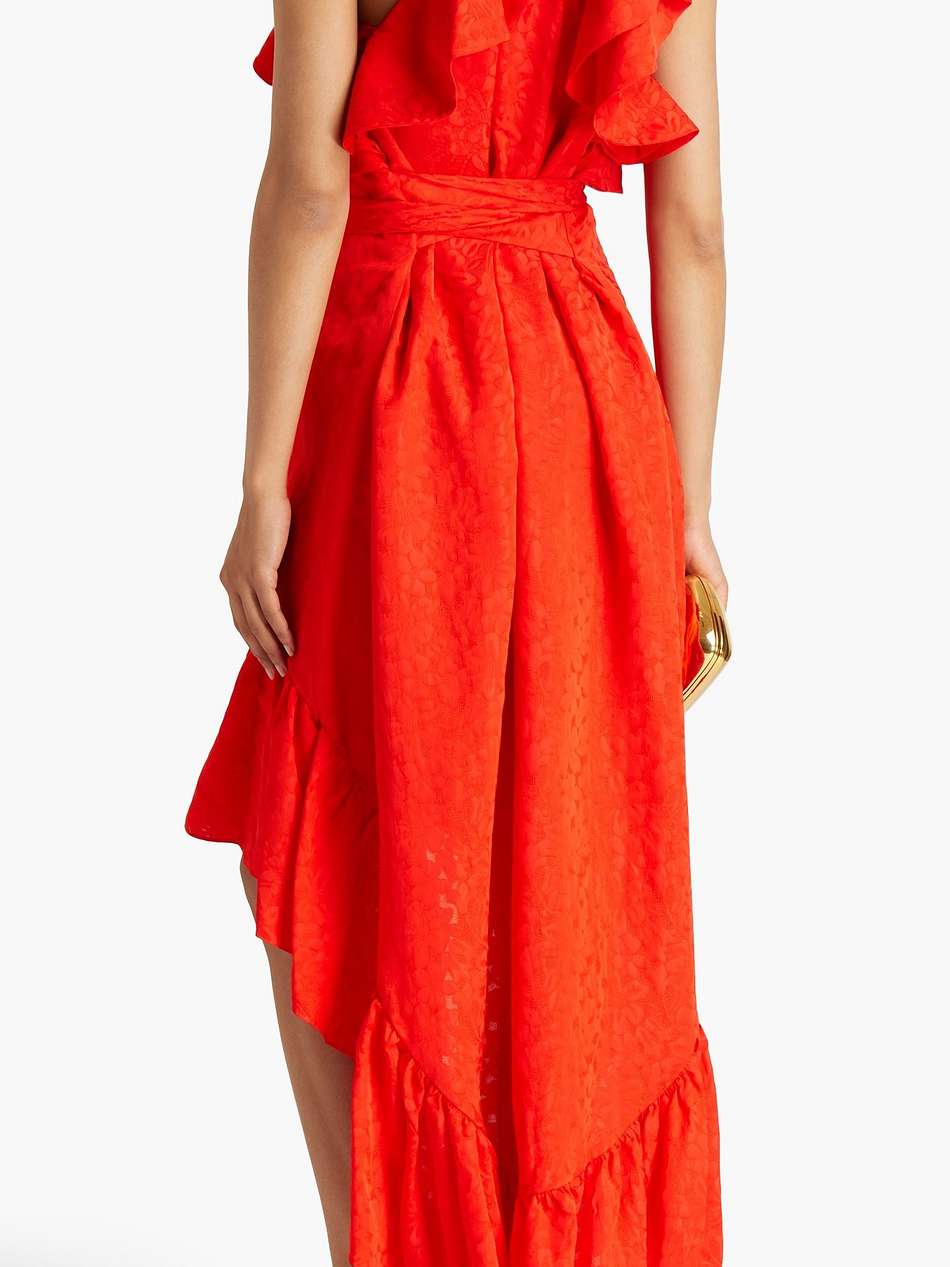 ruffled floral-jacquard dress