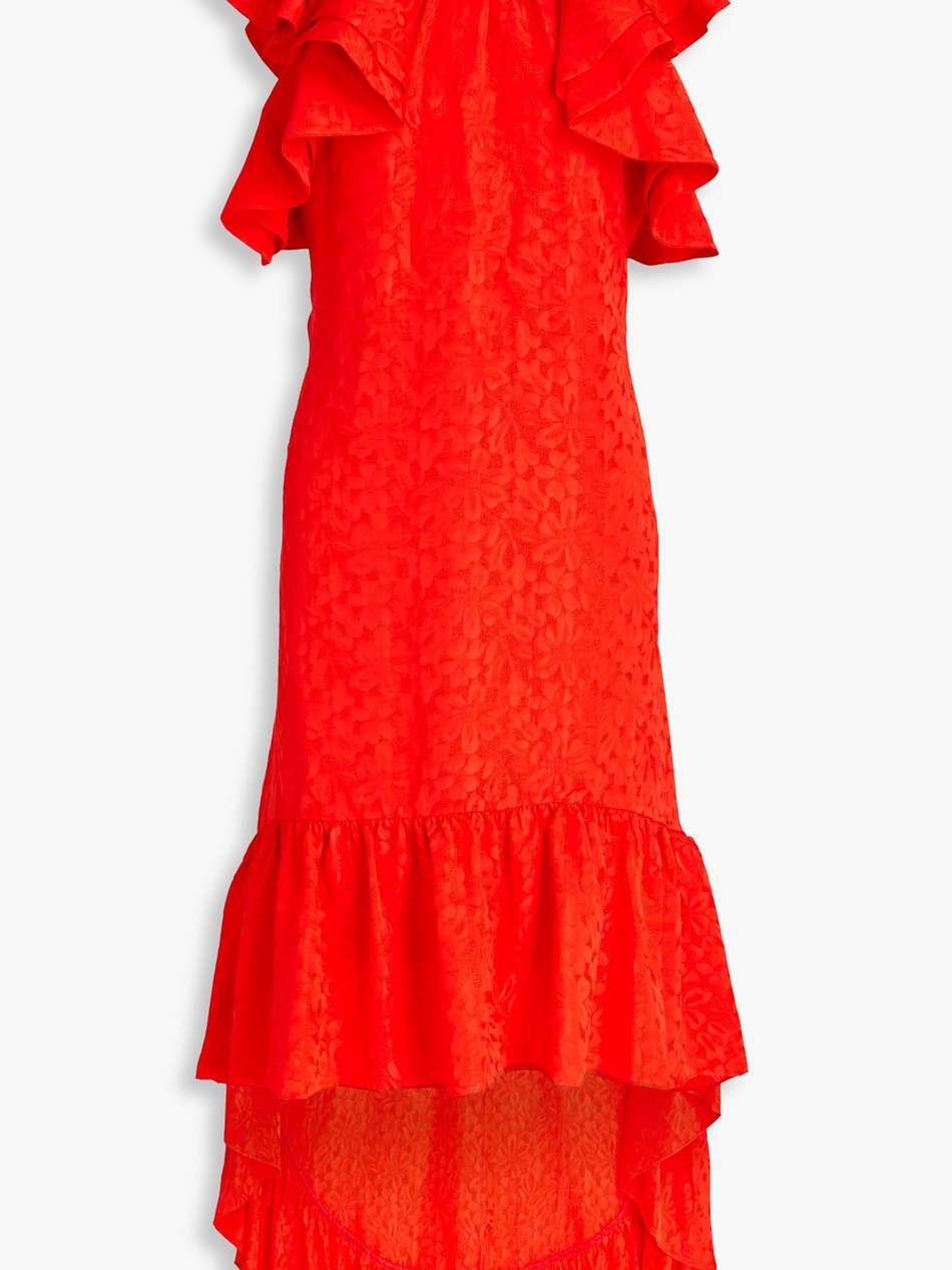 ruffled floral-jacquard dress