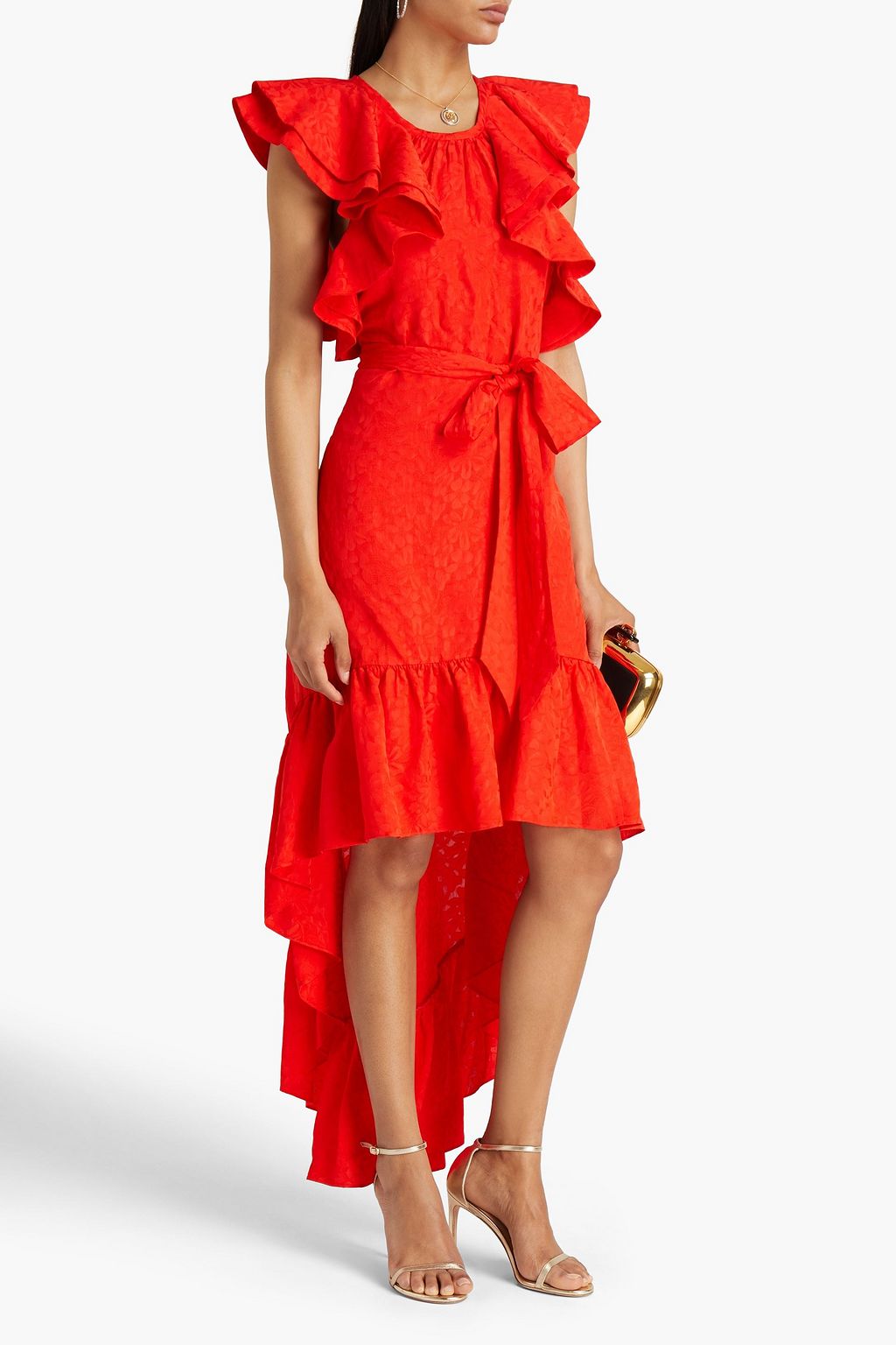 AMUR Ruffled floral-jacquard dress