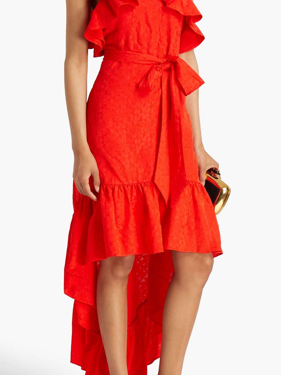 ruffled floral-jacquard dress