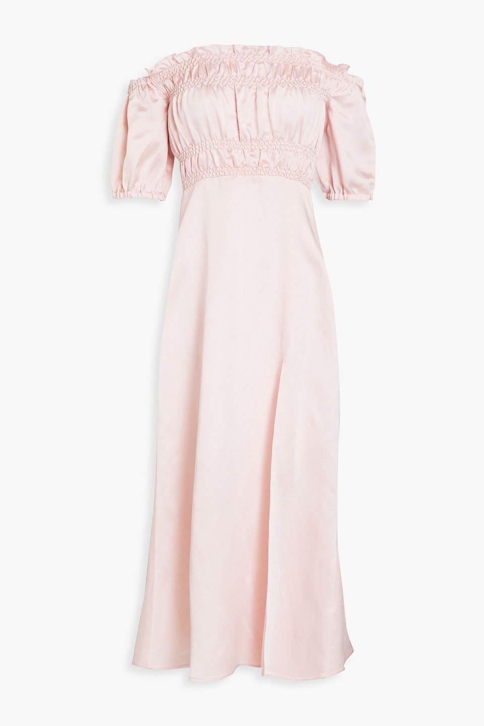 Vanessa Cocchiaro Louise Off-the-shoulder Gathered Cady Midi Dress In Baby Pink