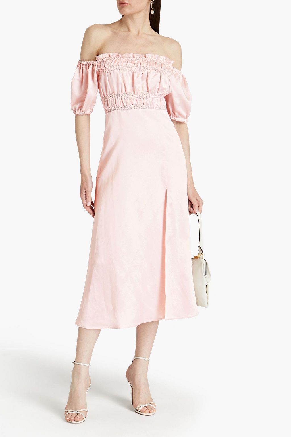 VANESSA COCCHIARO Louise off-the-shoulder gathered cady midi dress