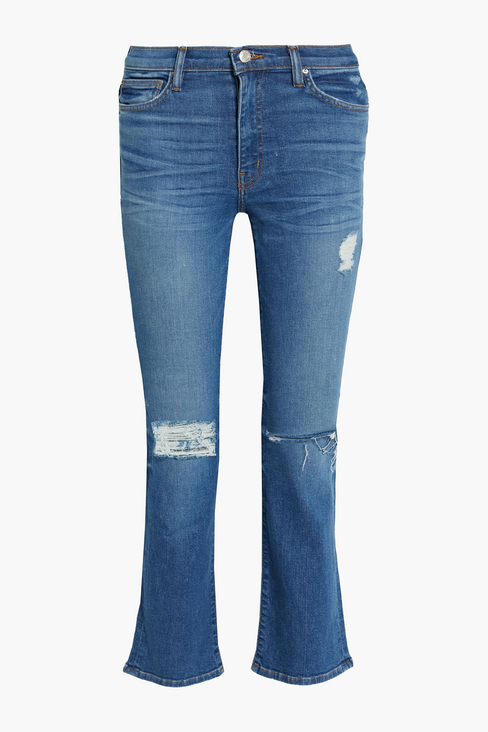 Bonnie distressed mid-rise kick-flare jeans
