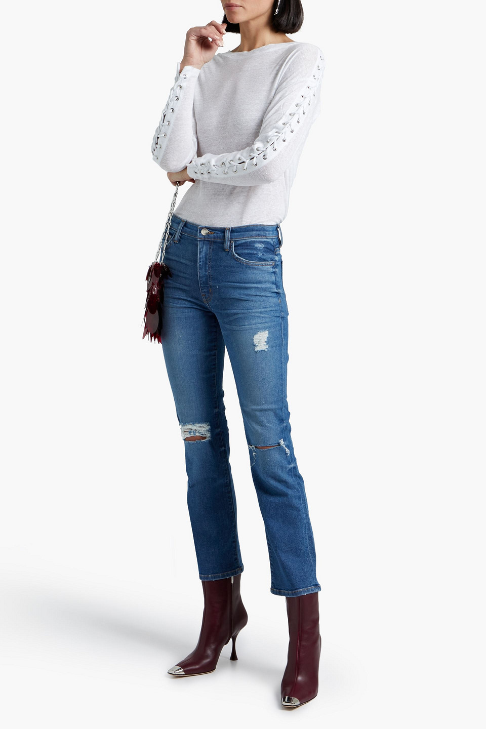 Iro Bonnie Distressed Mid-rise Kick-flare Jeans In Mid Denim