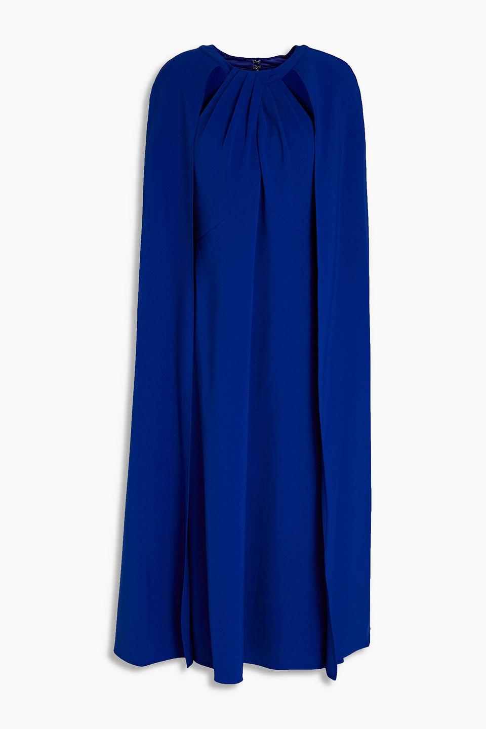 Cape-back pleated crepe de chine midi dress