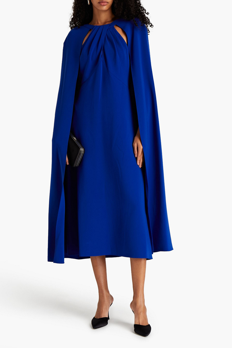 Marchesa Notte Cape-effect Crossover Crepe De Chine Midi Dress In Royal Blue