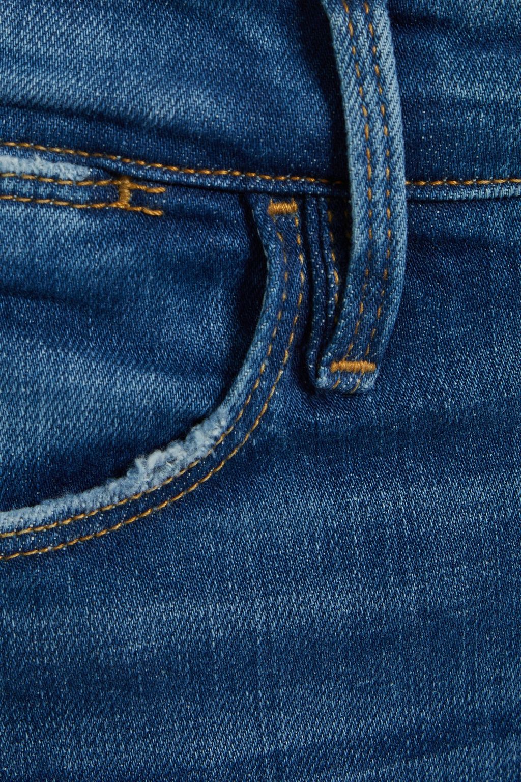 FRAME بنطلون جينز «لو هاي ستريت» بقصة أرجل مستقيمة وخصر متوسط الارتفاع بتصميم ممزق