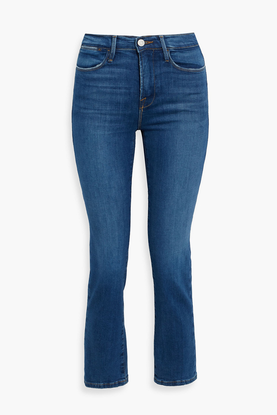 frame - le high straight distressed mid-rise straight-leg jeans - blue - 23