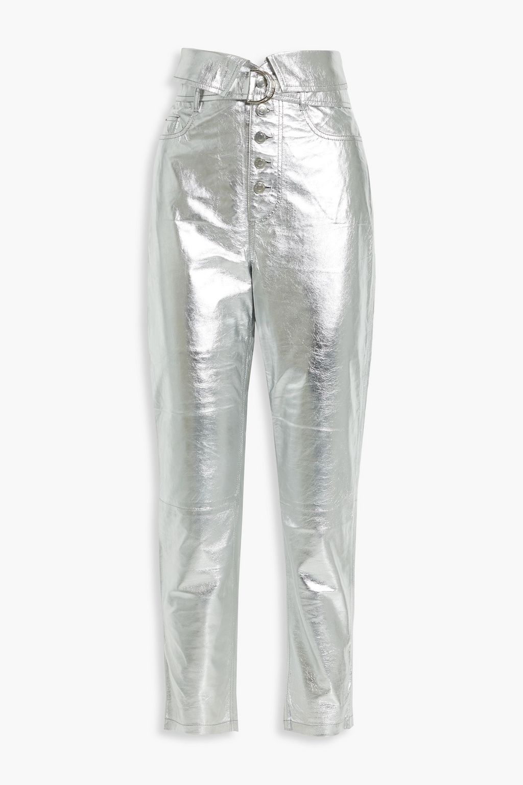 Silver Belted metallic leather straight 