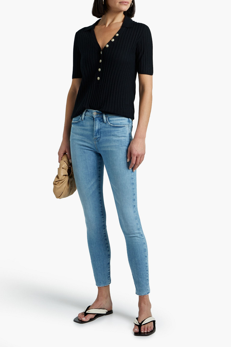 Frame Le High Skinny Distressed High-rise Skinny Jeans In Light Denim