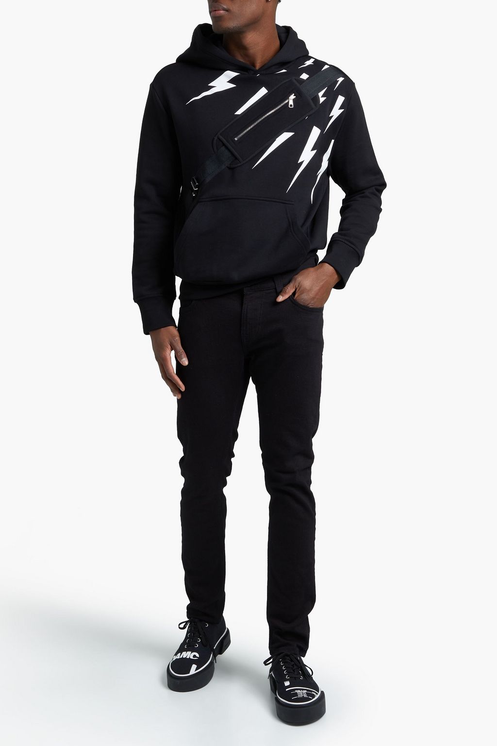 NEIL BARRETT Appliquéd printed cotton-fleece hoodie