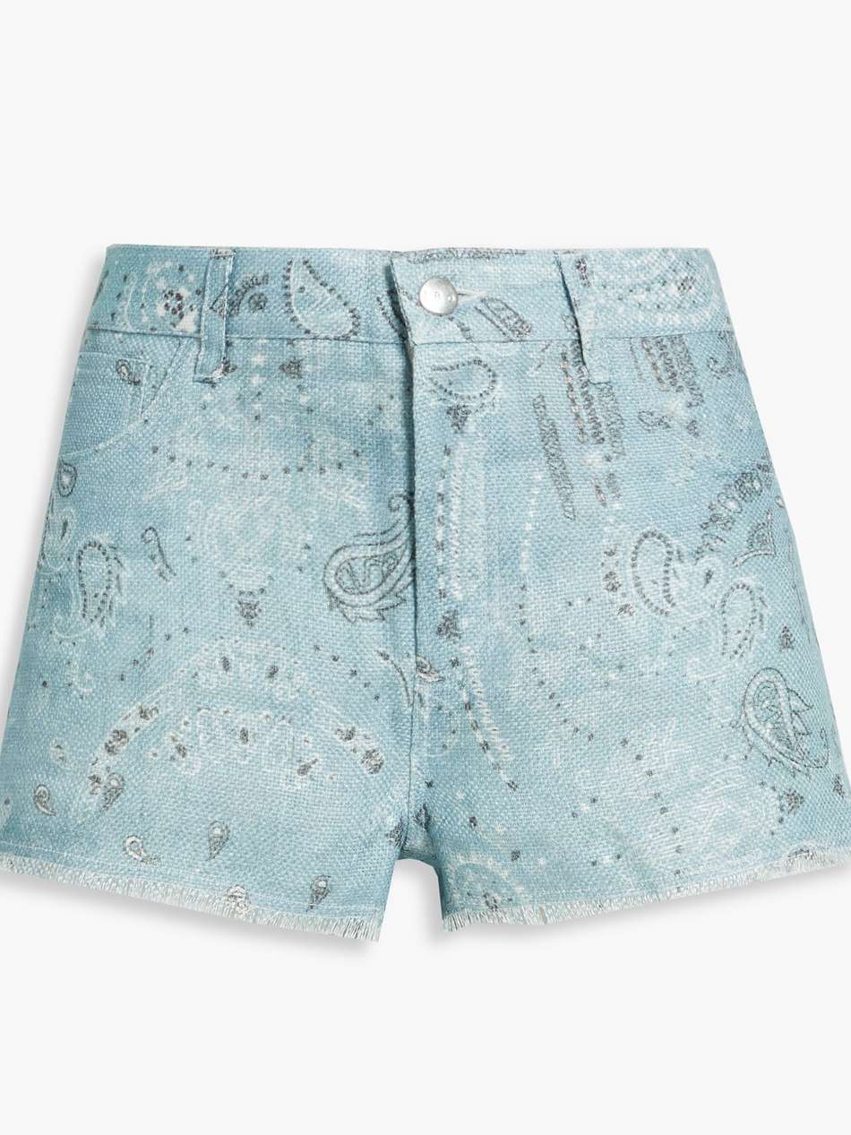 omiandato frayed paisley-print linen shorts