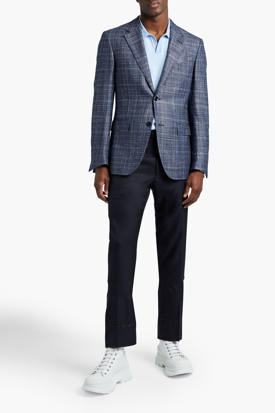 Ermenegildo Zegna Man Checked Cashmere And Silk-blend Blazer In Navy