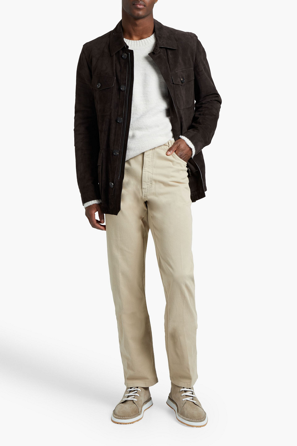 Ermenegildo Zegna Man Suede Jacket In Dark Brown