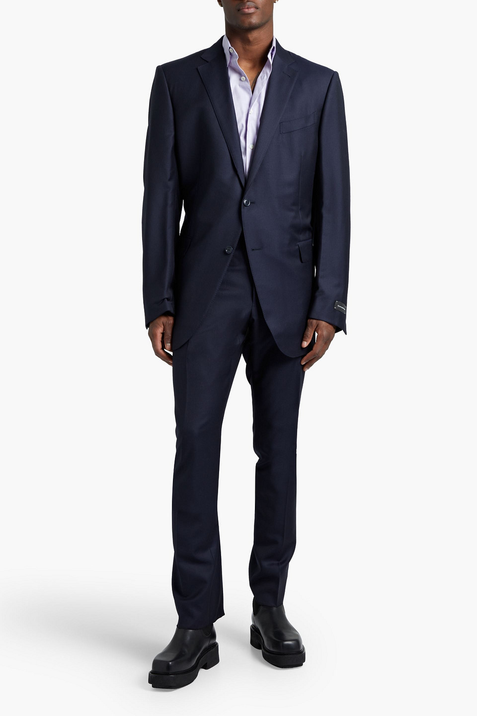 Ermenegildo Zegna Man Striped Wool Suit In Blu