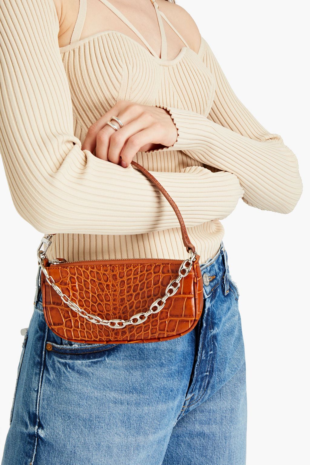 BY FAR Rachel croc-effect leather shoulder bag
