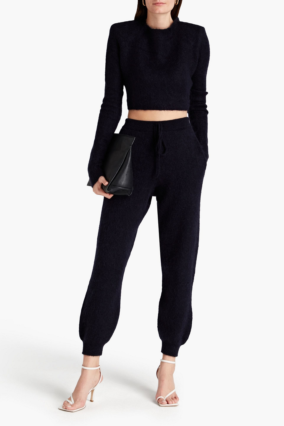 Rotate Birger Christensen Hayley Cropped Knitted Top In Blue