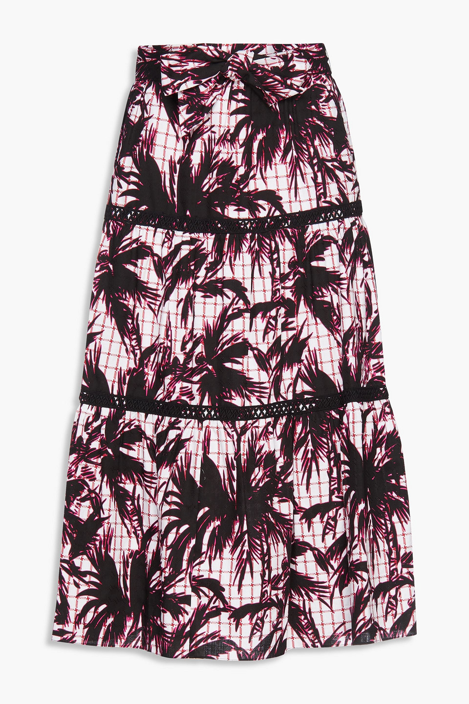 Lucia crochet-trimmed tiered cotton midi skirt