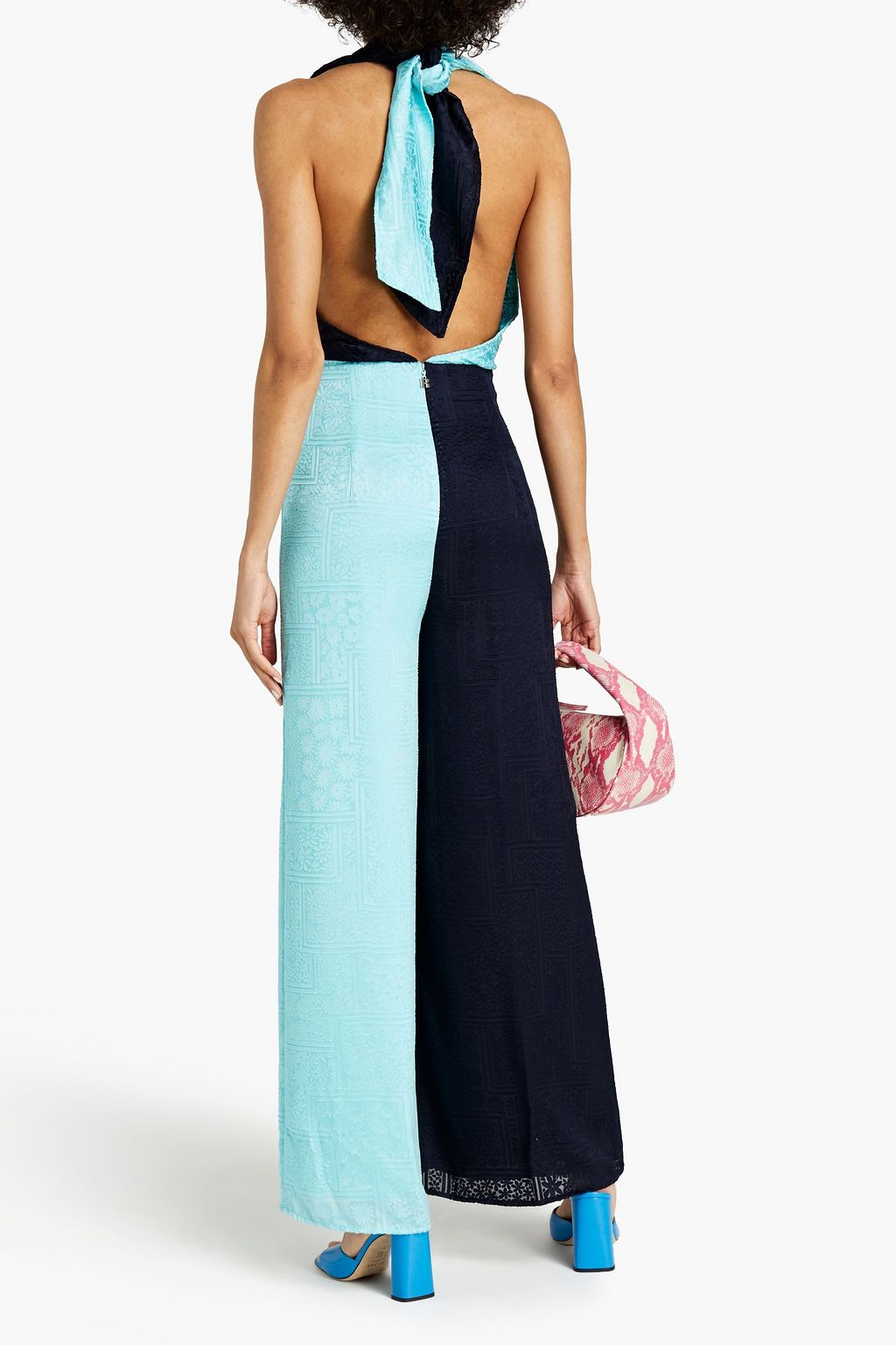 ROTATE BIRGER CHRISTENSEN Meghan satin-jacquard halterneck jumpsuit
