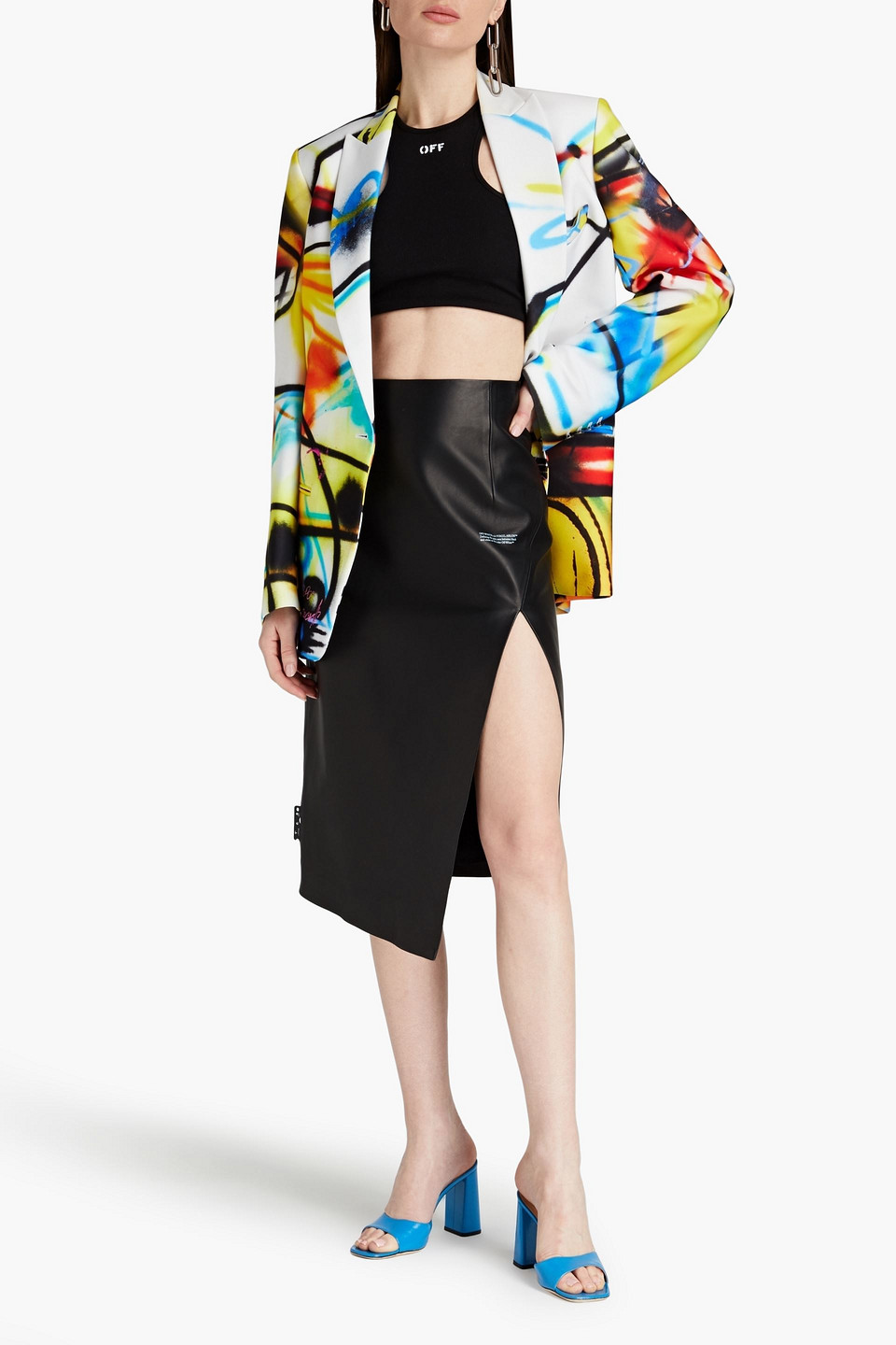 Off-white Printed Leather Pencil Skirt In Black