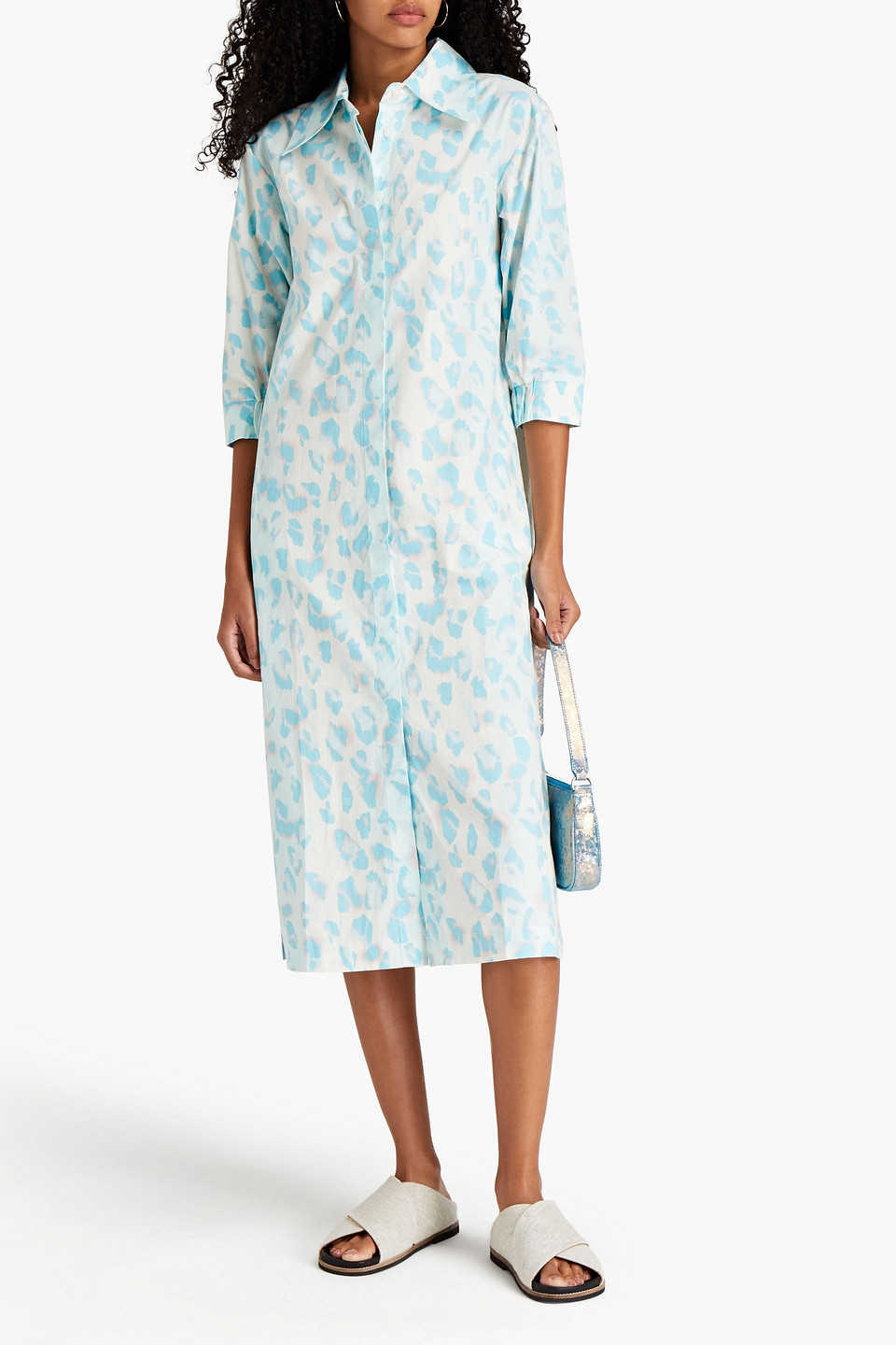 Remain Birger Christensen Silja Printed Organic Cotton-poplin Midi Shirt Dress In Blue