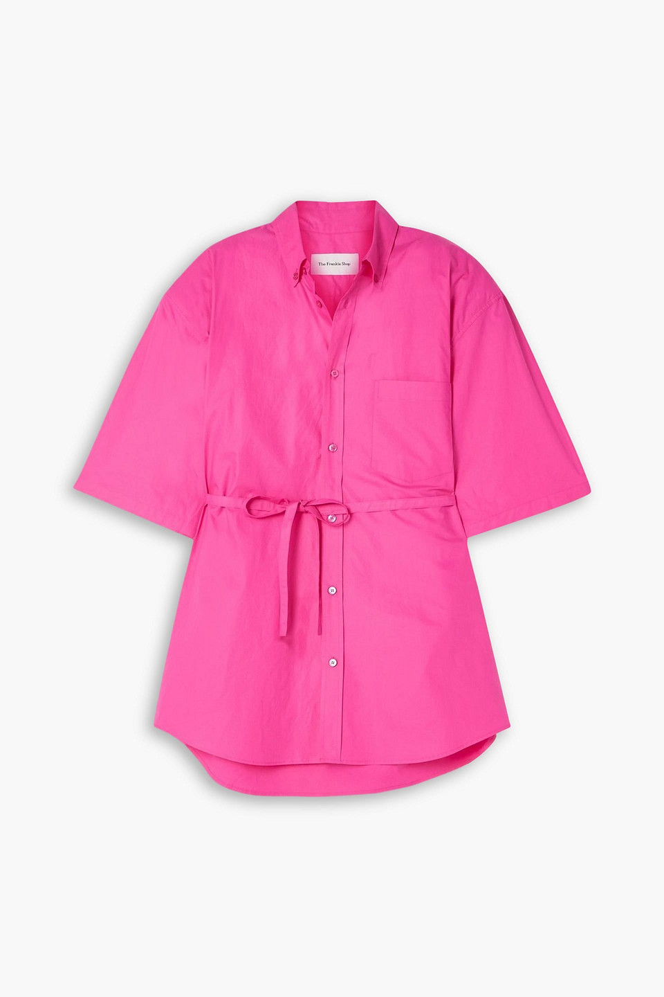 The Frankie Shop Udine Oversized Belted Cotton-poplin Shirt In Pink