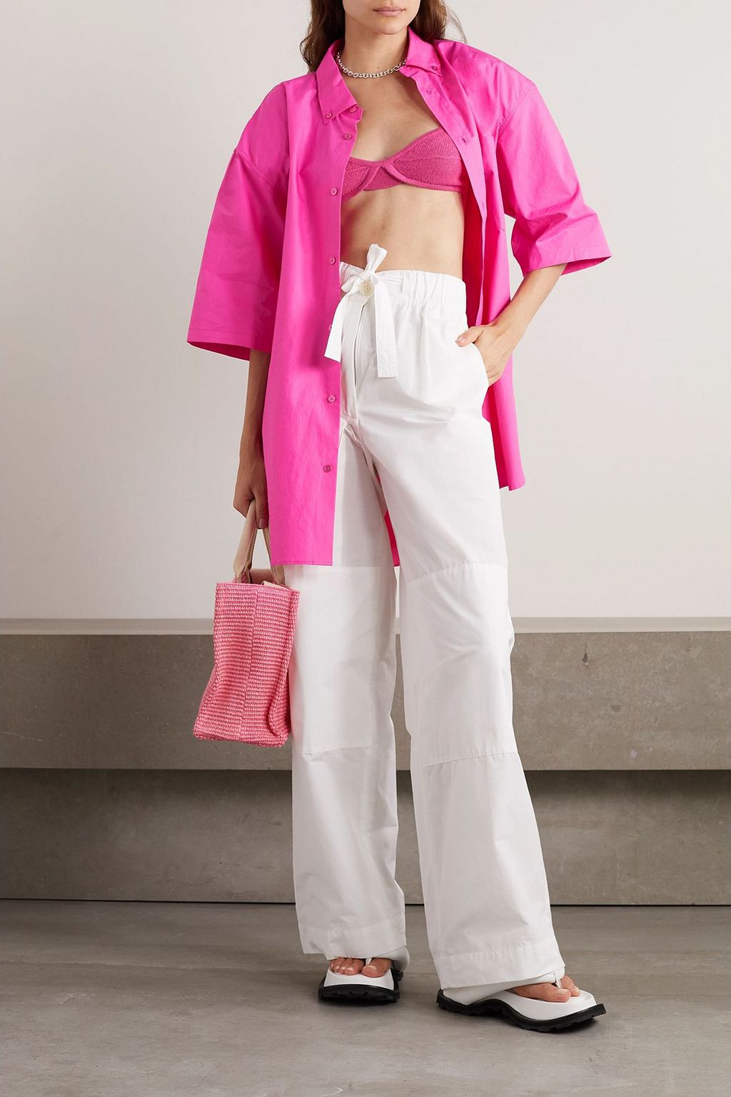THE FRANKIE SHOP Udine oversized belted cotton-poplin shirt