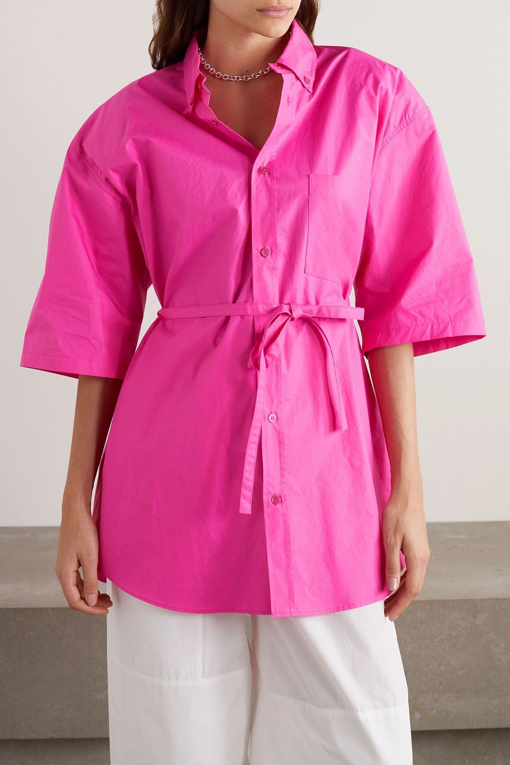 THE FRANKIE SHOP Udine oversized belted cotton-poplin shirt