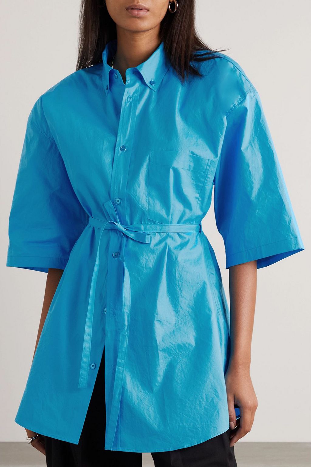 THE FRANKIE SHOP Udine oversized belted cotton-poplin shirt