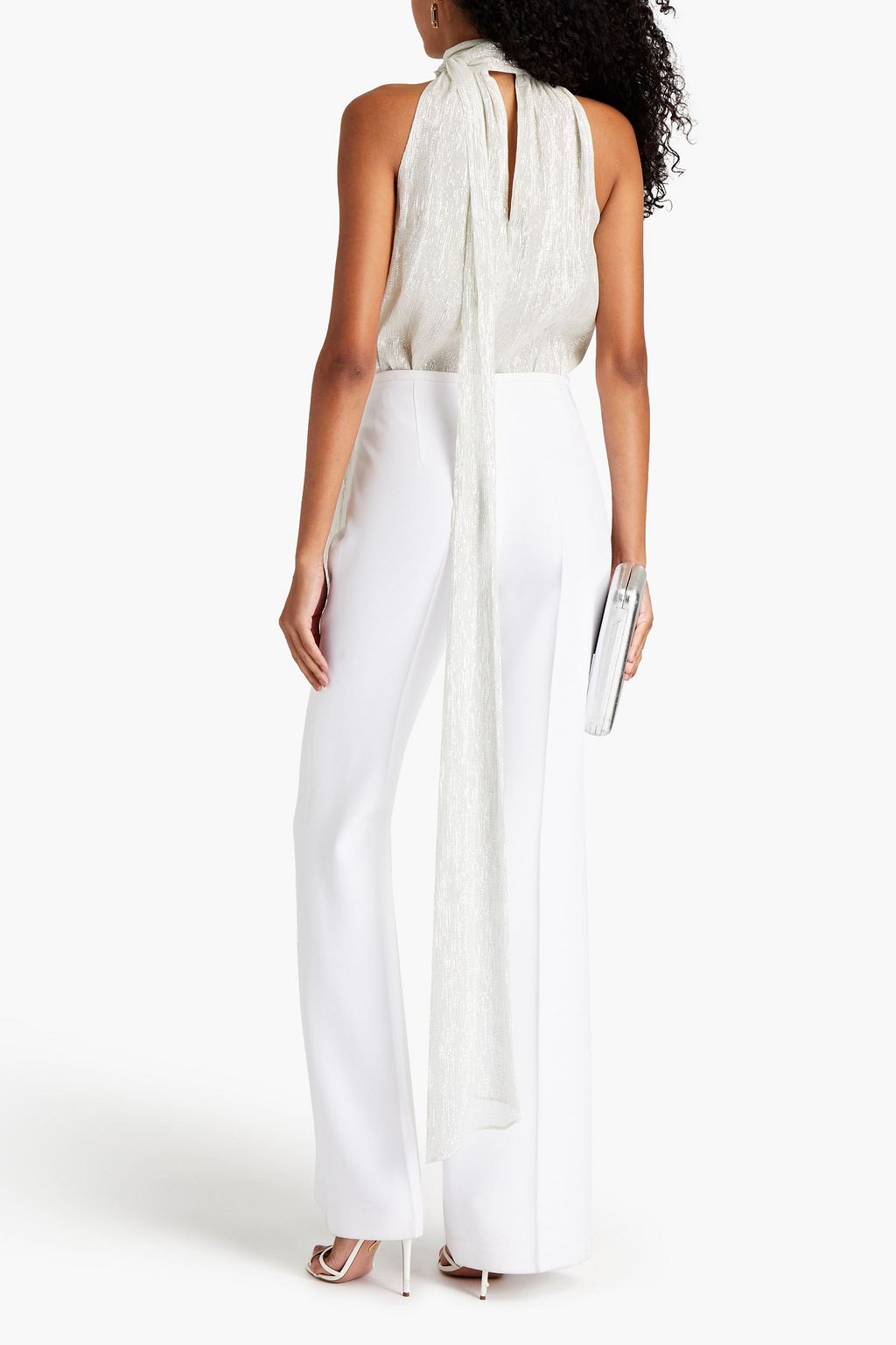 HALSTON An pussy-bow silk-blend chiffon and Lurex bodysuit