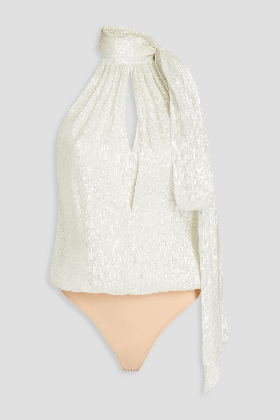 An pussy-bow silk-blend chiffon and Lurex bodysuit