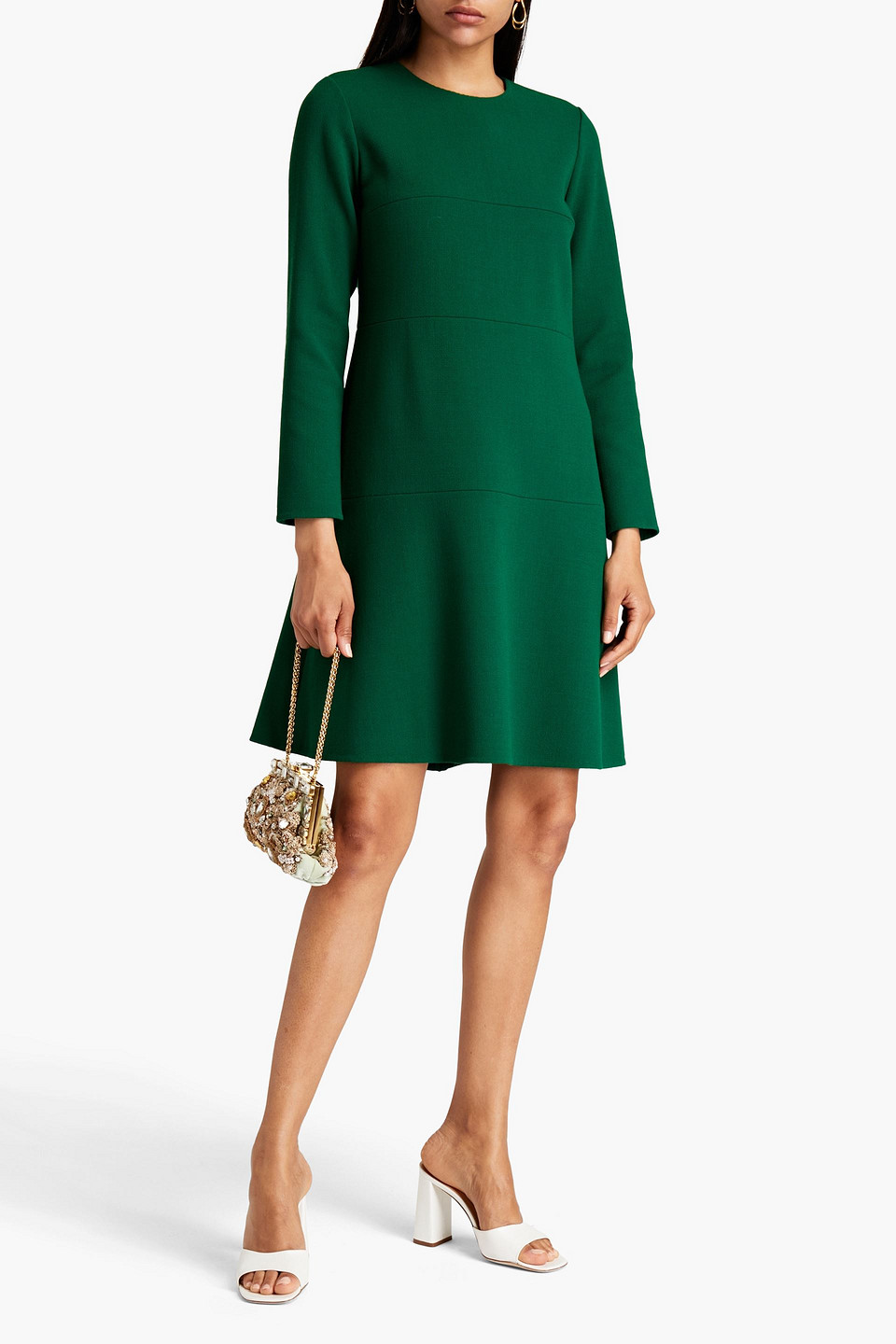 sachin and babi light blue dress Roland Mouret Draped Zip-Cuff Wool Silk Midi Dress