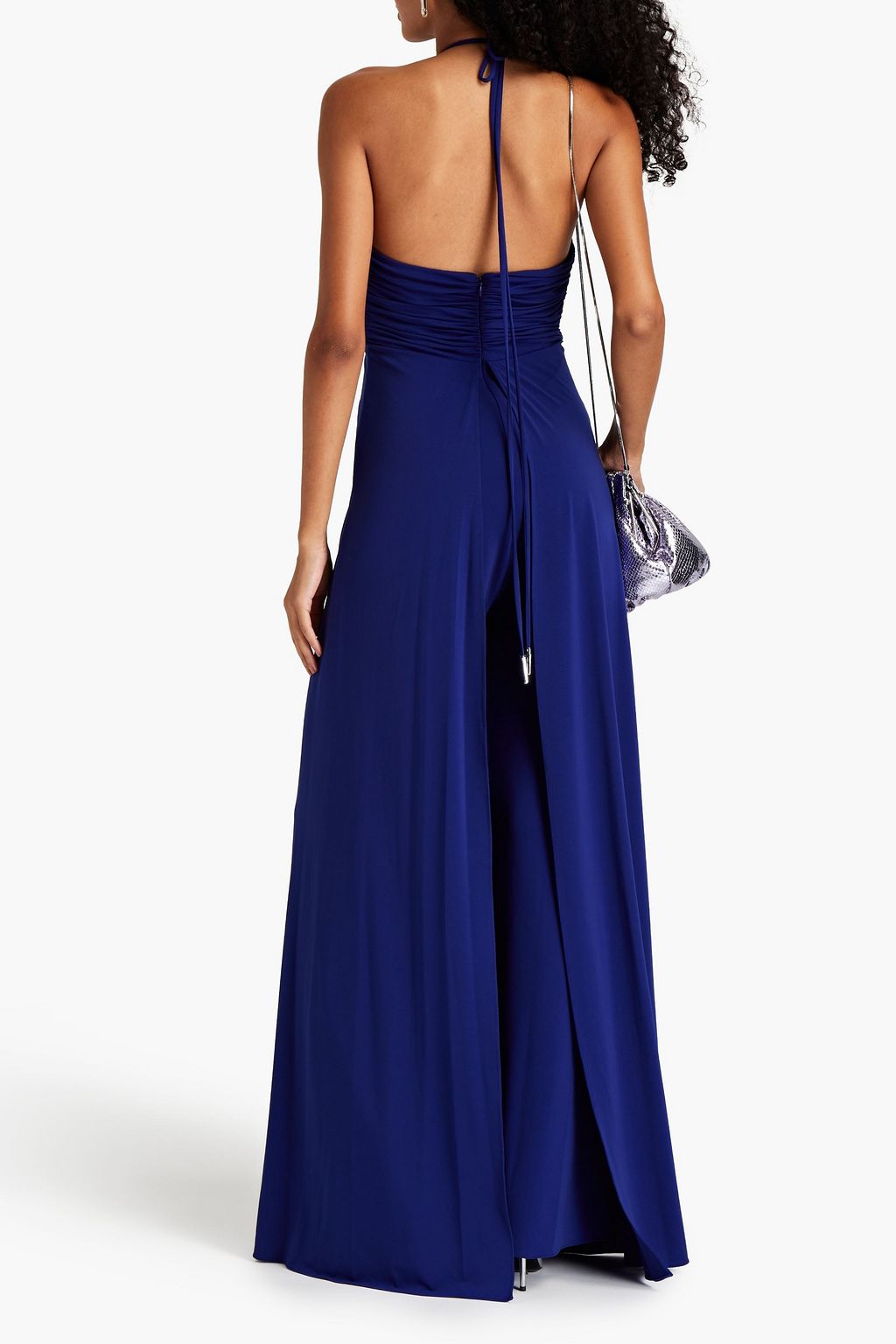 HALSTON Ruched jersey halterneck wide-leg jumpsuit