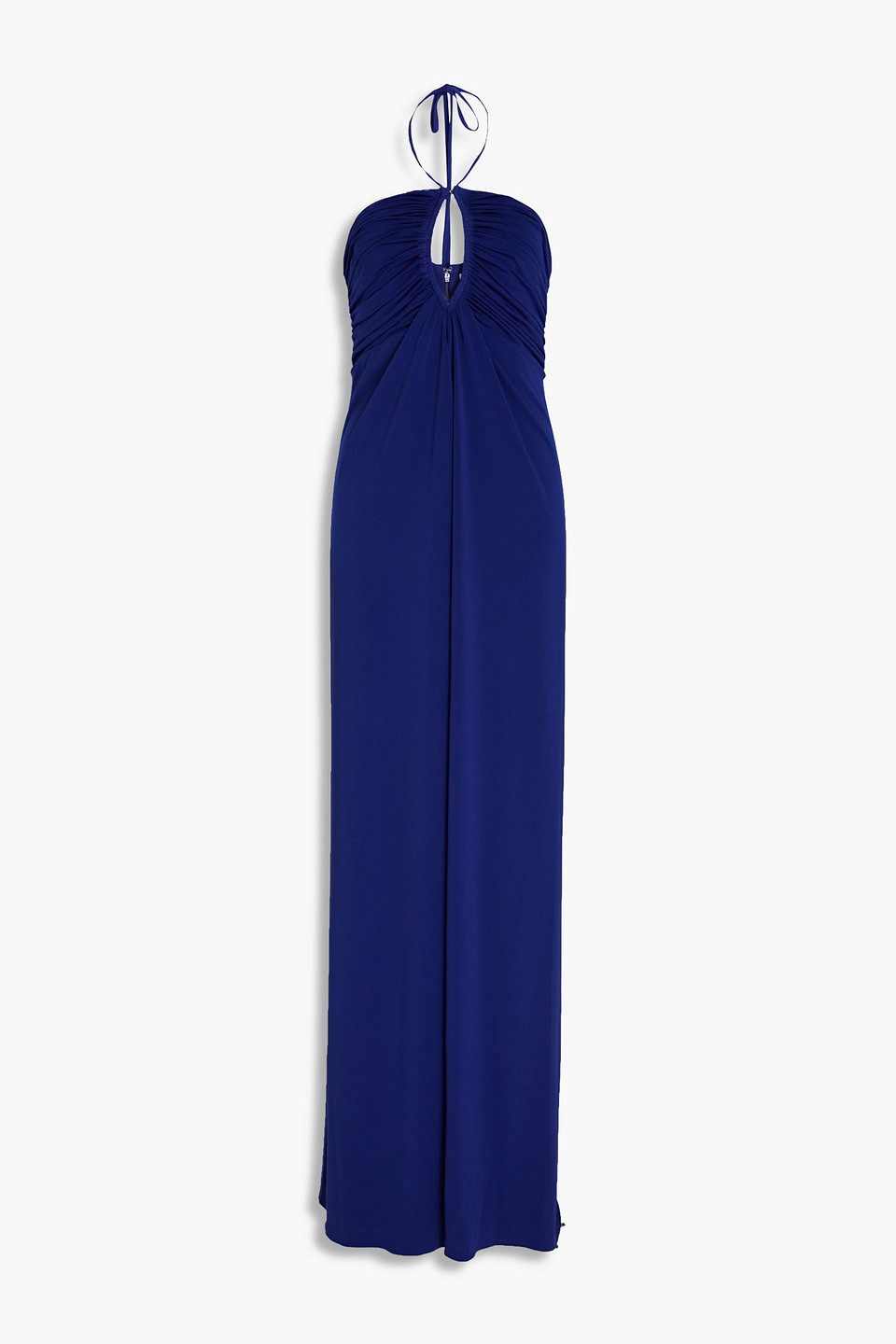 Halston - Ruched jersey halterneck wide-leg jumpsuit - Blue - US 0