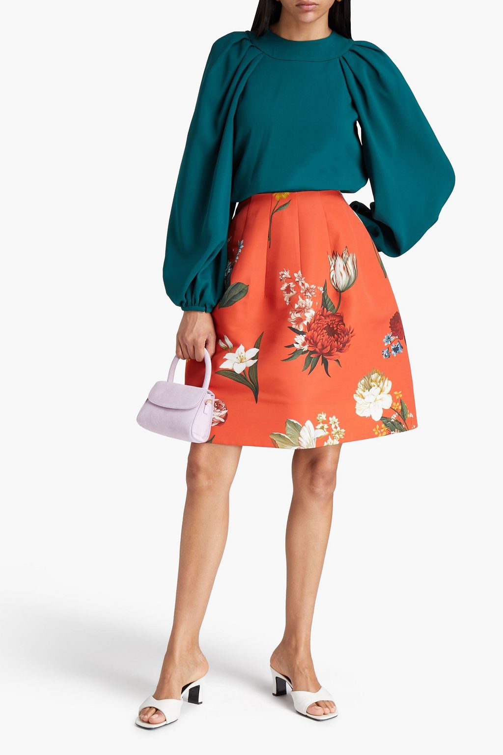 OSCAR DE LA RENTA Gathered stretch-silk crepe top