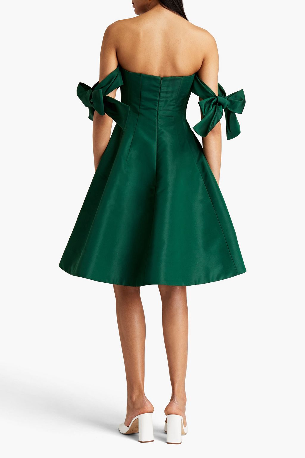 OSCAR DE LA RENTA 오프 더 숄더 매듭 디테일 실크 태피터 드레스