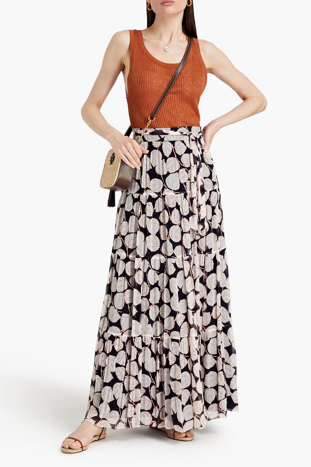 DIANE VON FURSTENBERG Lillian tiered printed crepon maxi skirt