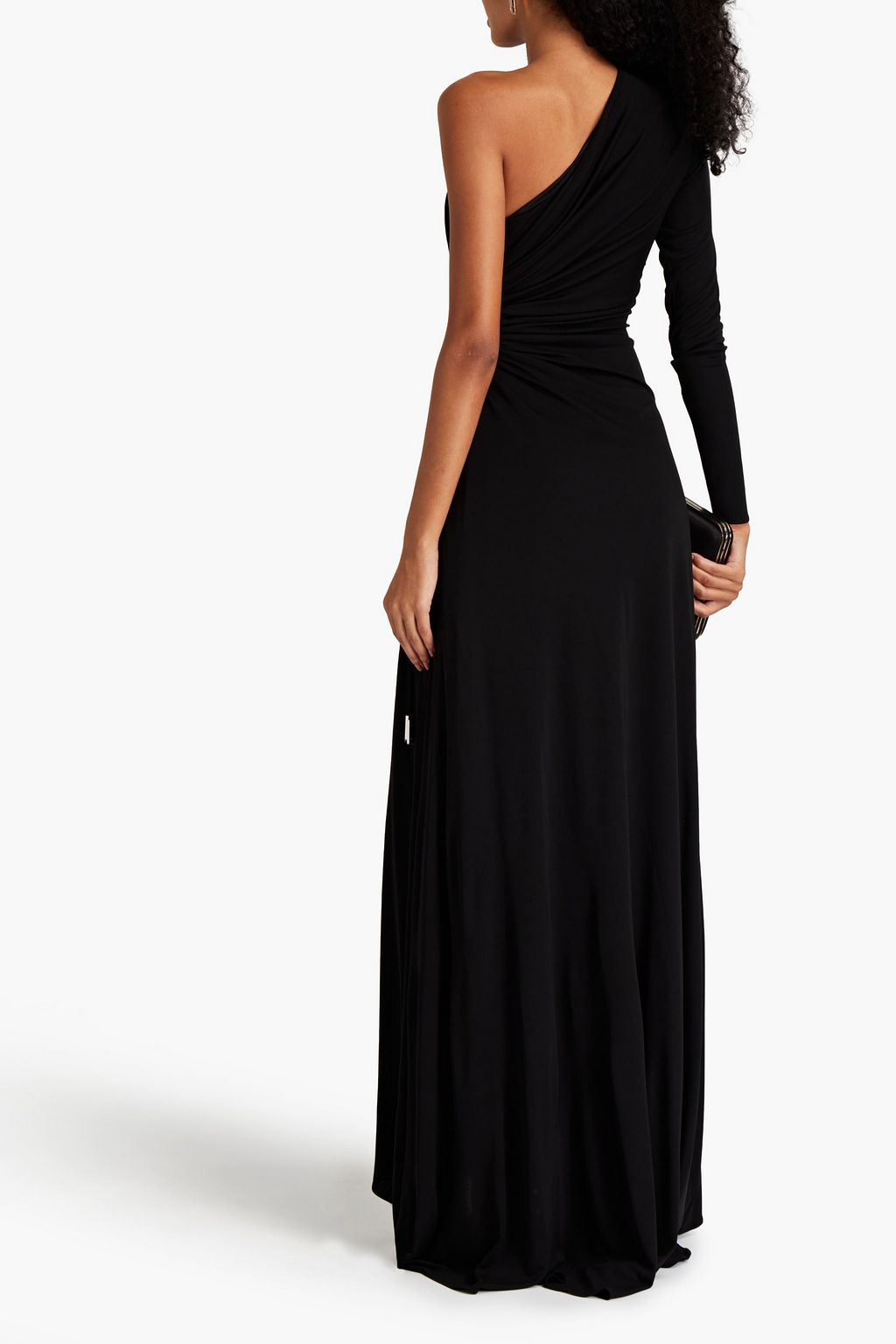 HALSTON Bay one-shoulder cutout ruched jersey gown