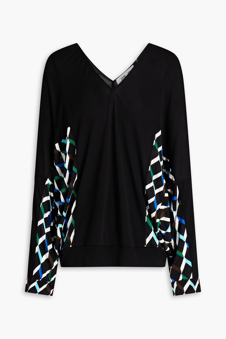 diane von furstenberg - mia printed jersey top - black - xs