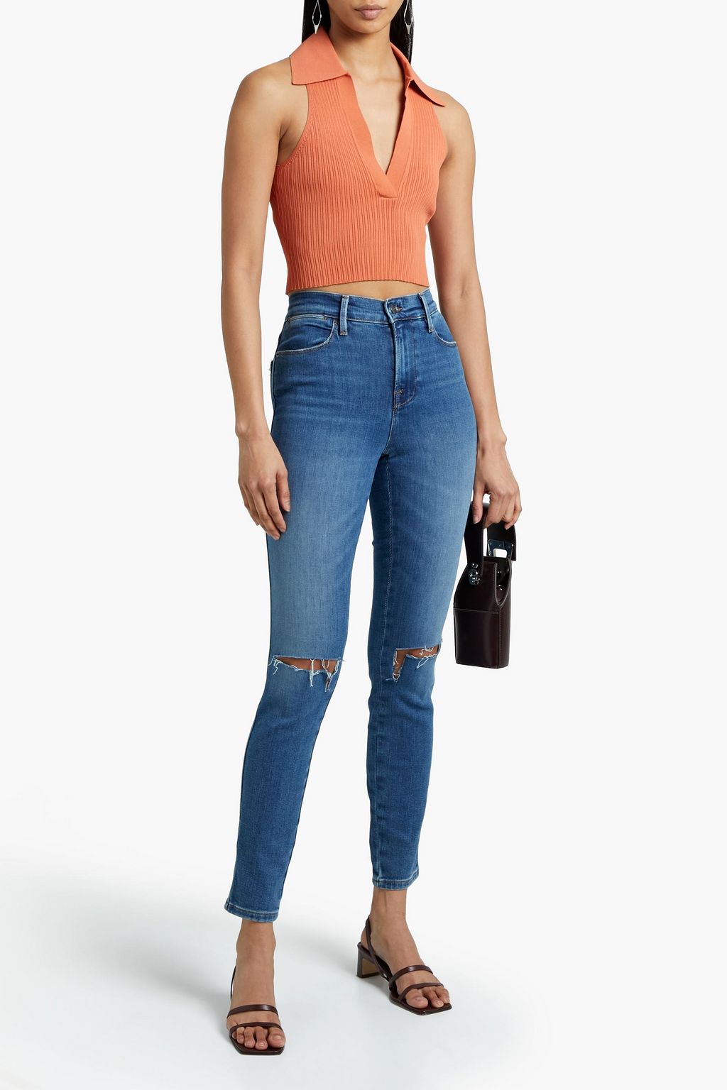 FRAME Le High Skinny distressed high-rise skinny jeans | THE OUTNET